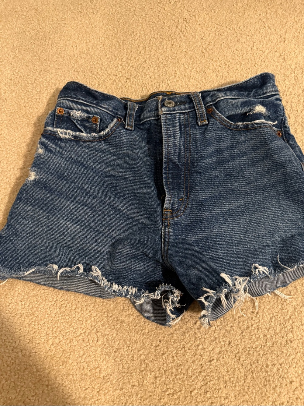 Abercrombie & Fitch Dark Blue Distressed Denim Cutoff Shorts